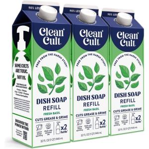 Cleancult Dish Soap Liquid Refill (32oz, 1 Pack) – Plant Based Cleaning Power – Dish Soap that Cuts Grease & Grime – Free of Harsh Chemicals – Uses 90% Less Plastic – Mandarin Peel(Fresh Basil)