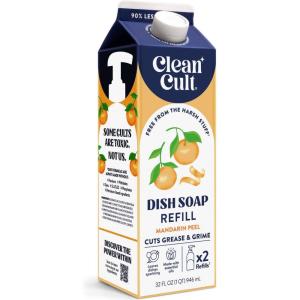 Cleancult Dish Soap Liquid Refill (32oz, 1 Pack) – Plant Based Cleaning Power – Dish Soap that Cuts Grease & Grime – Free of Harsh Chemicals – Uses 90% Less Plastic – Mandarin Peel(Mandarin Peel)