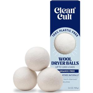 Cleancult Wool Dryer Balls (3 Count) – Made from 100% New Zealand Wool – Biodegradable Dryer Balls – Shorten Dry Times, Soften Clothes, and Stop Static Cling – Lasts up to 1000 Loads(3 Count (Pack of 1))