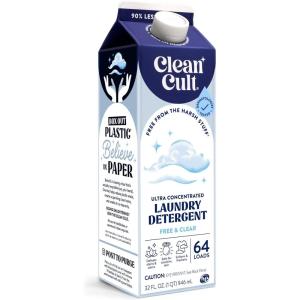Ultra Concentrated Liquid Laundry Detergent Soap, 64 loads (32 oz), 90% Less Plastic, No Harsh Chemicals, Free & Clear, Defeats Stains & Odors, Eco-friendly, HE/Standard Compatible(Fragrance Free)