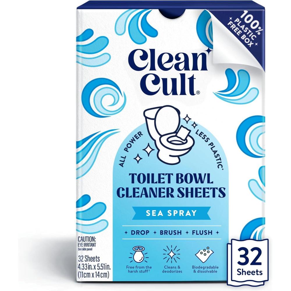 image:imageCleancult Toilet Bowl Cleaner Sheets  Dissolvable Septic Safe Effective Cleaning Removes Stains amp Rings Cleans amp Deodorizes  32 Uses  Sea Spray Scent  PlasticFree PackagingSea Spray