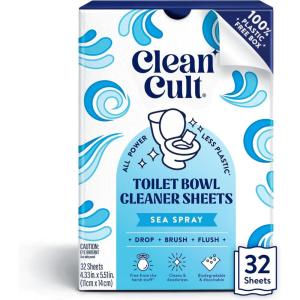 Cleancult Toilet Bowl Cleaner Sheets – Dissolvable, Septic Safe, Effective Cleaning, Removes Stains & Rings, Cleans & Deodorizes – 32 Uses – Sea Spray Scent – Plastic-Free Packaging(Sea Spray)
