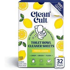 Cleancult Toilet Bowl Cleaner Sheets – Dissolvable, Septic Safe, Effective Cleaning, Removes Stains & Rings, Cleans & Deodorizes – 32 Uses – Sea Spray Scent – Plastic-Free Packaging(Lemon)